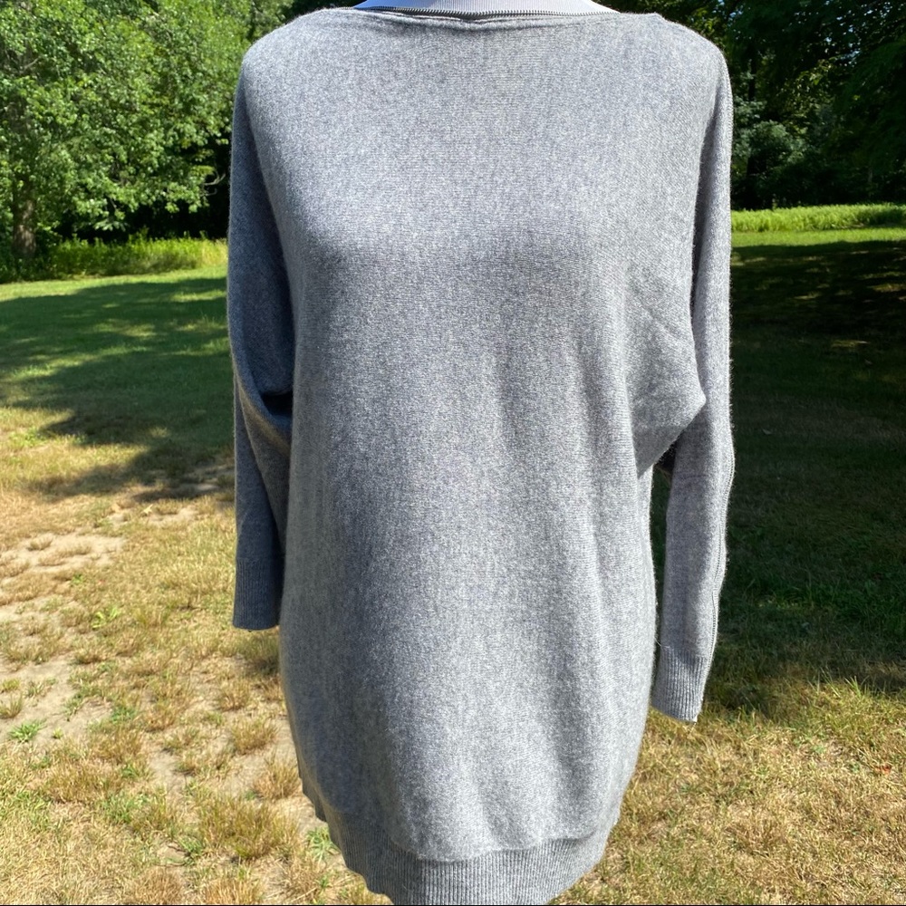MAGASCHONI SWEATER GRAY CASHMERE BOAT NECK 3/4 DOLMAN SLEEVE ZIPPERS SIZE XL